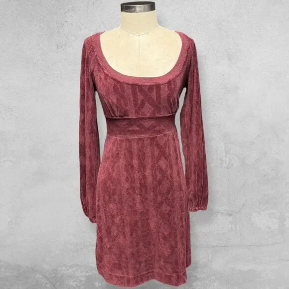 Vintage Juicy Couture Y2k Babydoll Dress Velour M Maroon Red USA Cable - Picture 1 of 7